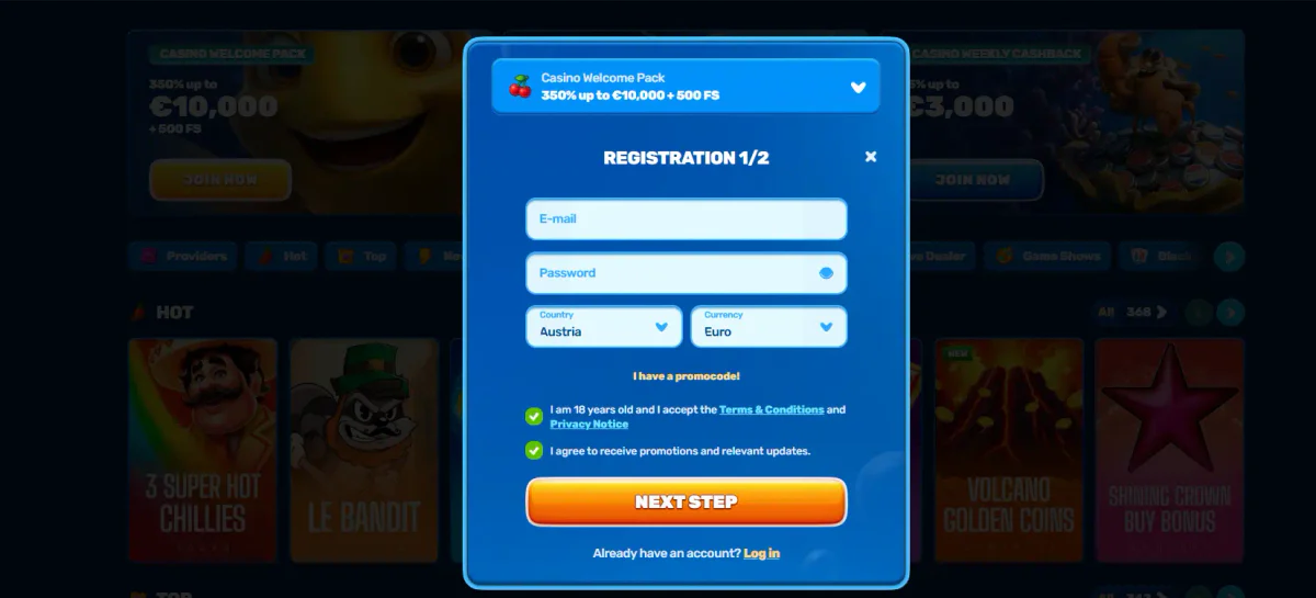 spinfin casino registration